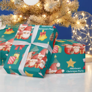 Papier Cadeau Aquarelle scandinave mignonne Gnomes de Noël