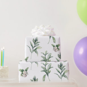 Papier Cadeau Aquarelle Snowberries et verdure d'hiver
