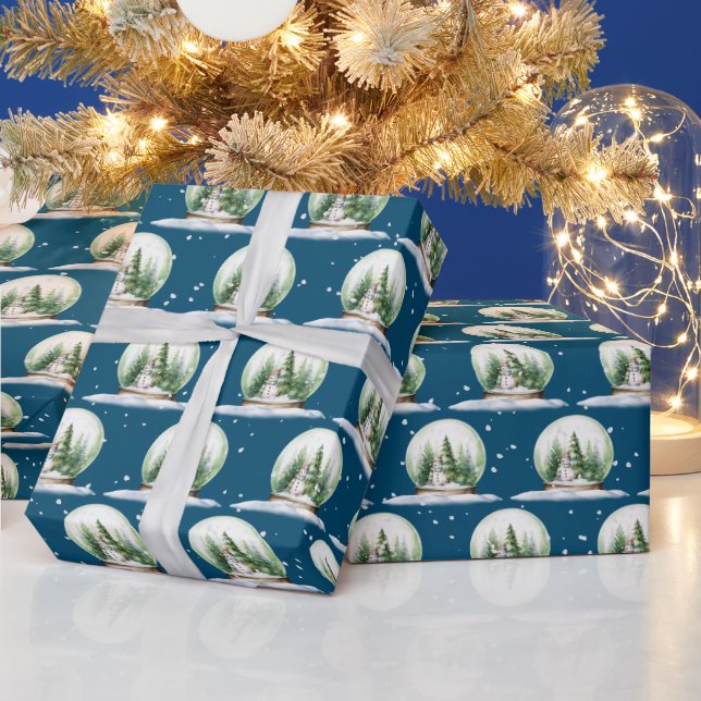 Papier Cadeau Aquarelle Snowman Dans Le Globe Des Neiges (Vacances)