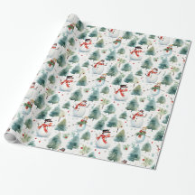 Aquarelle snowman et sapin de Noël