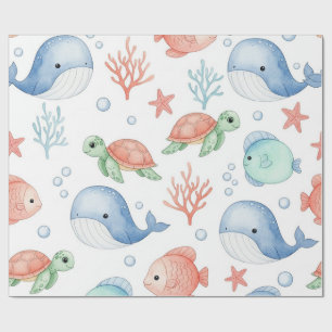 Papier Cadeau Aquarelle sous la mer Animaux mignons de l'océan