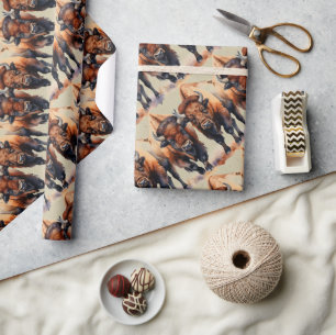 Papier Cadeau Aquarelle Style Bison Buffalo Animal Motif Art