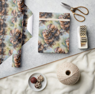 Papier Cadeau Aquarelle Style castor Couple Animal Motif Art