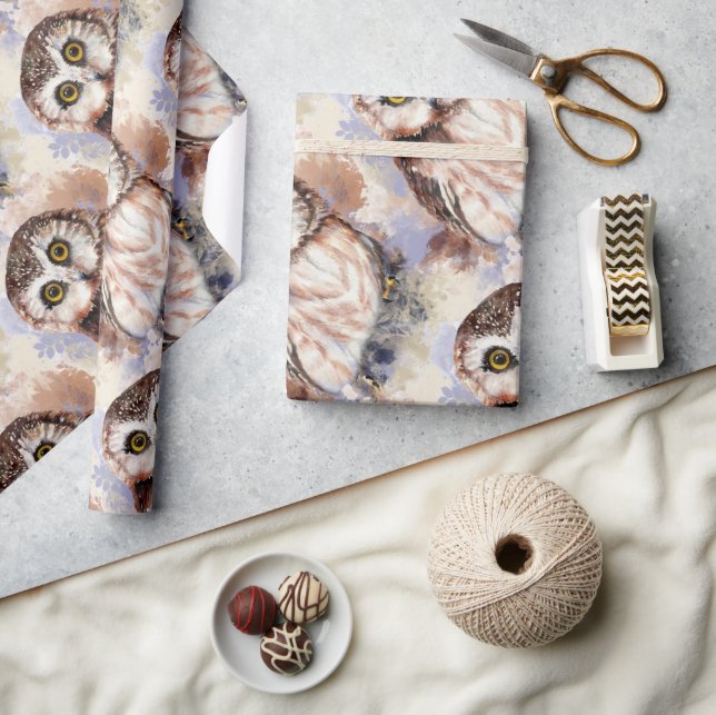 Papier Cadeau Aquarelle Style Cute Little Owl Oiseau Nature Art (Artisanat)
