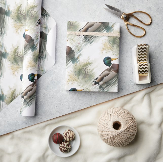 Papier Cadeau Aquarelle Style Mallard Canard Canard Baignade Lac (Artisanat)