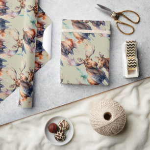 Papier Cadeau Aquarelle Style Moose Couple Animal Art