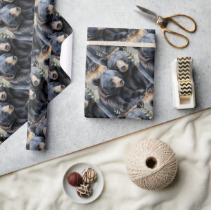 Papier Cadeau Aquarelle Style Ours Noir Art Motif animal