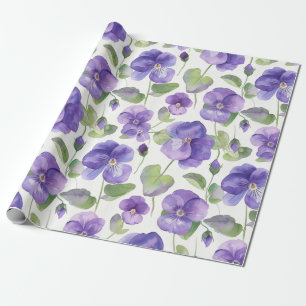 Papier Cadeau Aquarelle Style Pansy violet Type Fleurs