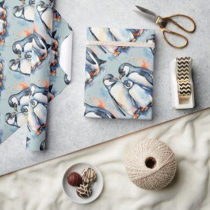 Papier Cadeau Aquarelle Style Penguin Oiseau sauvage Art