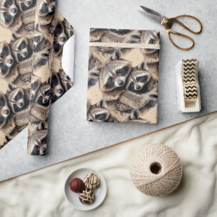 Papier Cadeau Aquarelle Style Raccoons Art Motif animal