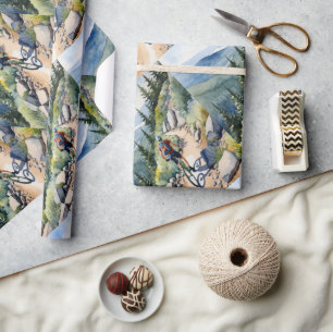 Papier Cadeau Aquarelle Style Vélo Vélo Pistes de montagne