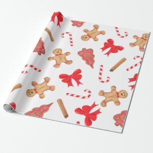 Papier Cadeau Aquarelle Sucre de canne pain d'épices Noël