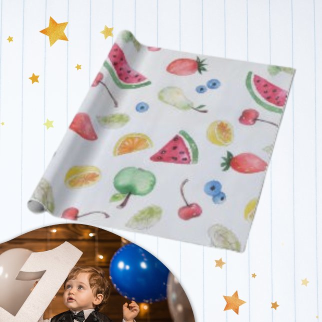 Papier Cadeau Aquarelle Tendance Motif de fruits d'été tropicaux (Créateur téléchargé)