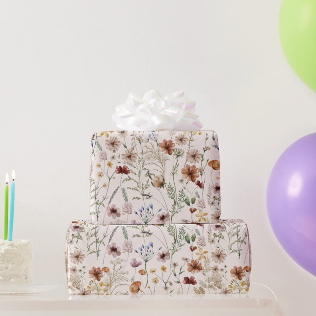 Papier Cadeau Aquarelle Tiny Bloom Boho Motif Floral (Cadeaux de fête)