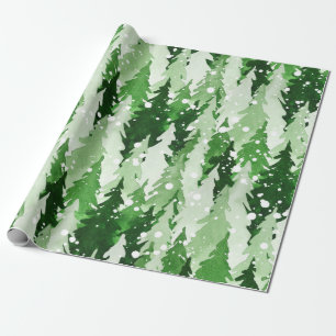 Papier Cadeau Aquarelle transparente motif avec pins verts