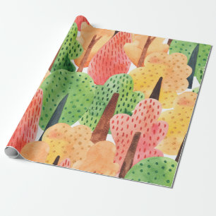 Papier Cadeau aquarelle transparente motif des arbres d'automne