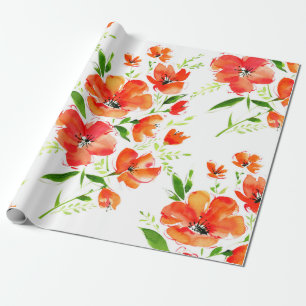Papier Cadeau Aquarelle transparente motif oranges poppies fleur