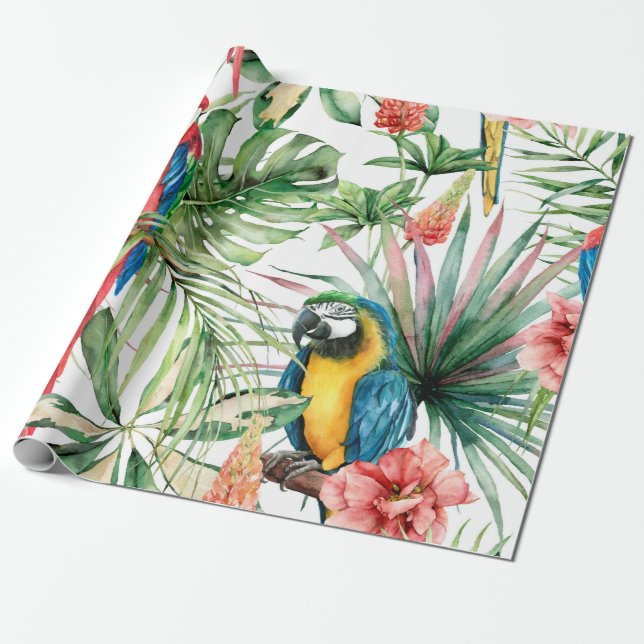Papier Cadeau Aquarelle tropicale sans coutures motif avec perro (Déroulé)