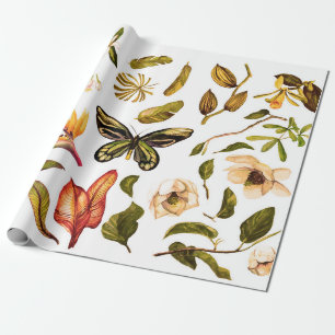 Papier Cadeau Aquarelle tropicale Vintage avec objet isolé