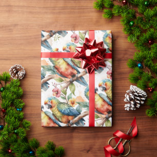Papier Cadeau Aquarelle Tropique Thème Perroquet Oiseau Couple