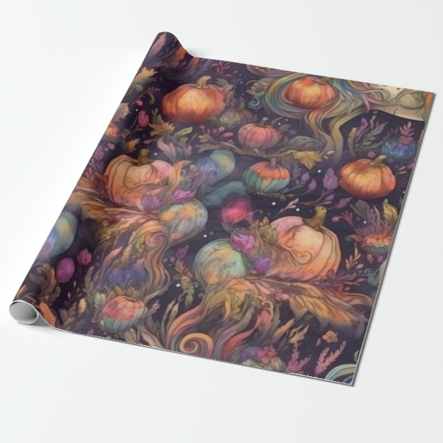 Papier Cadeau Aquarelle Unicorne pour Motif Halloween (Déroulé)