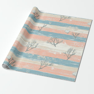 Papier Cadeau Aquarelle Vagues de Corail et de Coquillages Côtie