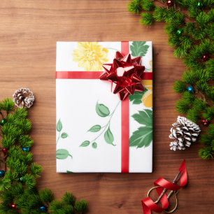 Papier Cadeau Aquarelle vert jaune moderne Floral