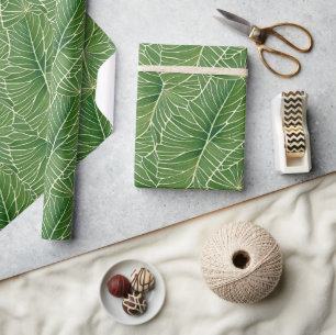 Papier Cadeau Aquarelle verte Feuille Motif