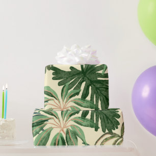 Papier Cadeau Aquarelle verte tropicale Feuilles Monstera & Palm