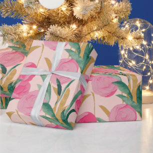 Papier Cadeau Aquarelle Vibrant Peint rose Fleurs de printemps