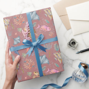 Papier Cadeau Aquarelle Vie Océanique Fraise Sombre Poussiéreuse