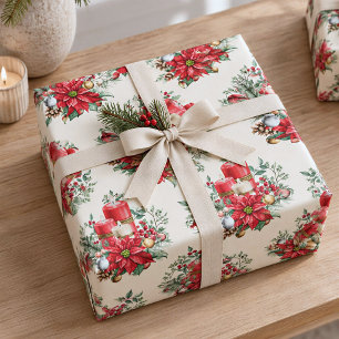 Papier Cadeau Aquarelle Vintage Art Rouge Noël Poinsettia