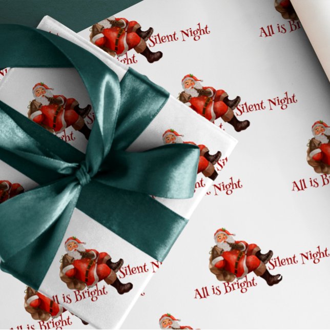 Papier Cadeau Aquarelle Vintage Élégant Père Noël Motif (Créateur téléchargé)