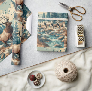 Papier Cadeau Aquarelle vintage Elk AI Art