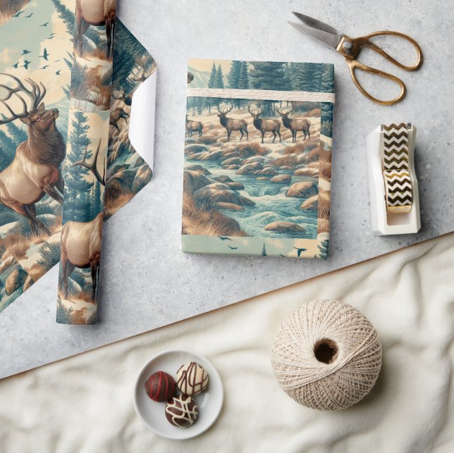 Papier Cadeau Aquarelle vintage Elk AI Art (Artisanat)