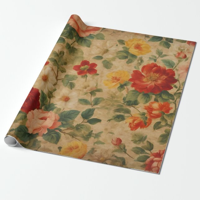 Papier Cadeau Aquarelle vintage Floral Collection populaire (Déroulé)