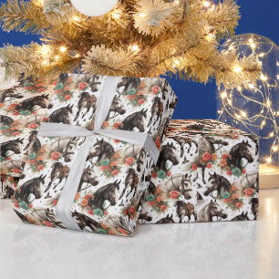 Papier Cadeau Aquarelle vintage Peinture Cheval sans joint