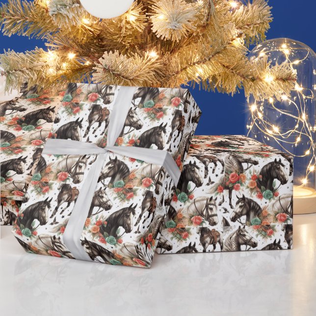 Papier Cadeau Aquarelle vintage Peinture Cheval sans joint (Vacances)