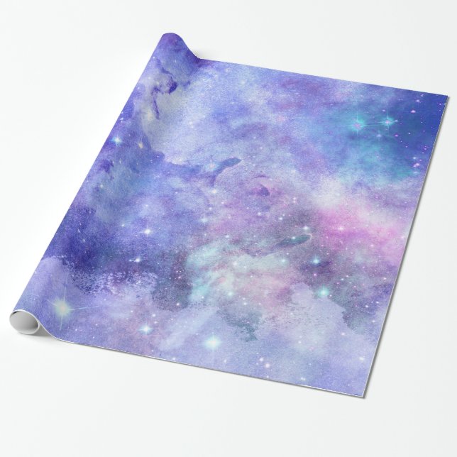 Papier Cadeau Aquarelle Violet Bleu Et Rose (Déroulé)