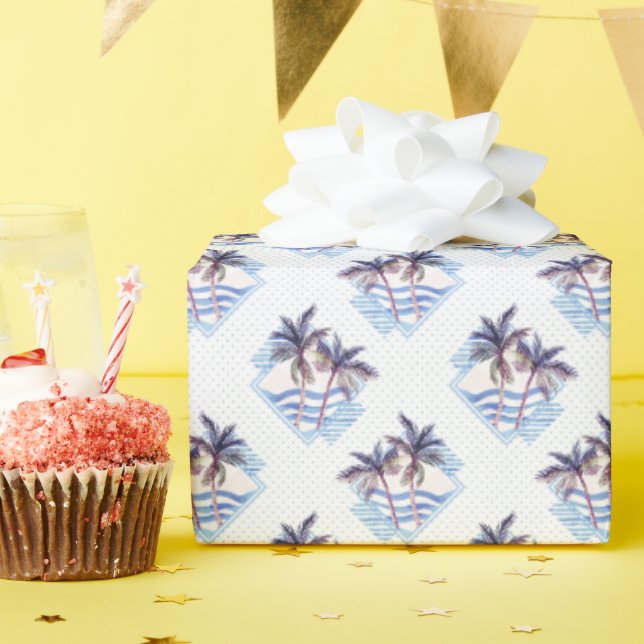 Papier Cadeau Aquarelle violet Motif de palmier géométrique (Fête d'anniversaire)