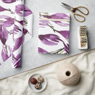 Papier Cadeau Aquarelle Violet Pourpre Magnolia