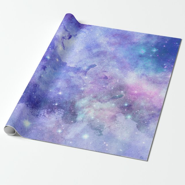 Papier Cadeau Aquarelle violette Starry Sky Space Lover Galaxy (Déroulé)