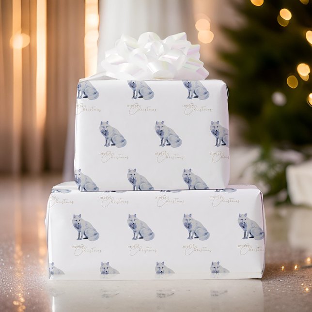 Papier Cadeau Aquarelle White Arctic Fox Noël (Créateur téléchargé)