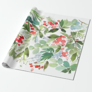 Papier Cadeau Aquarelle Winterberry Holly Motif de Noël