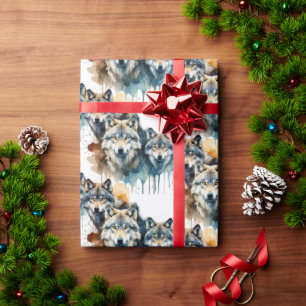 Papier Cadeau Aquarelle Wolf Famille Animal Nature Art