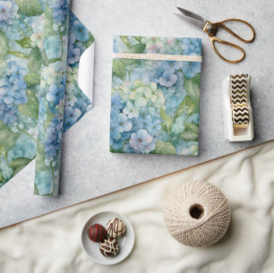 Papier Cadeau Aquarelles florales Blue Hydrangea