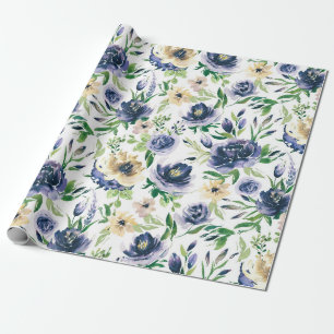 Papier Cadeau Aquarelles motif fleurs violet-bleu