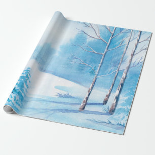 Papier Cadeau Aquarelles Paysage hivernal