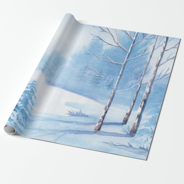 Papier Cadeau Aquarelles Paysage hivernal (Déroulé)