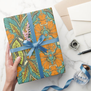 Papier Cadeau Arabe Boho élégant Floral Peacock marocain